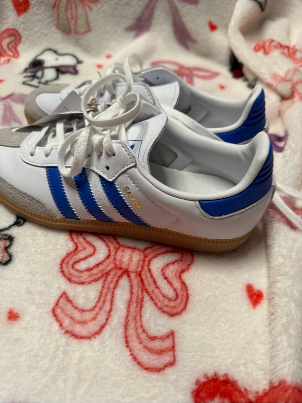 adidas Kids Samba Sneakers in White and Blue with Gum Sole